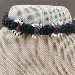 Black leather macrame bracelet